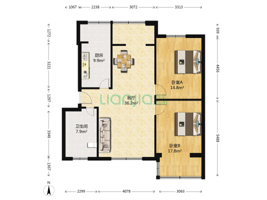 蔷薇苑 2室1厅1卫 100平方