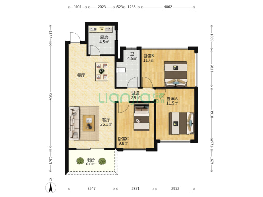 华府蓝湾二期 2室1厅1卫 89平方