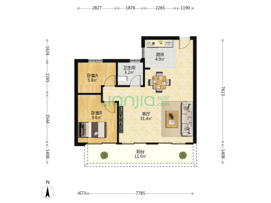 建发和鸣 2室1厅1卫 78平方