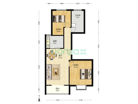 九龙华府 2室1厅1卫 95平方