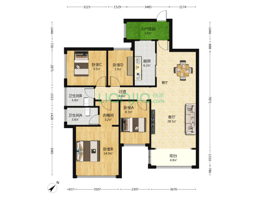五洲家园二期 4室1厅2卫 97平方