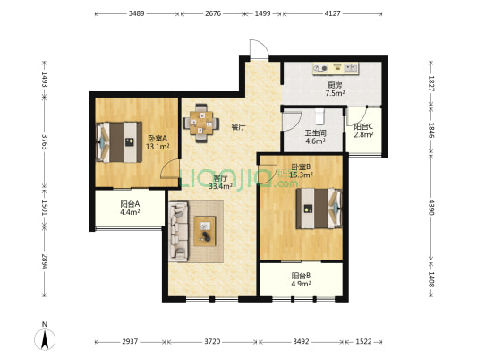 南山景园 2室1厅1卫 98平方