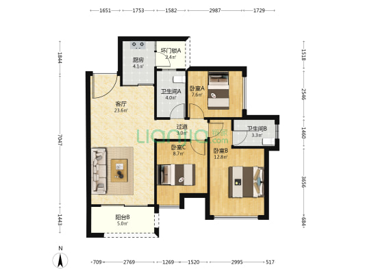 佳兆业东江新城九期 3室1厅2卫 94平方