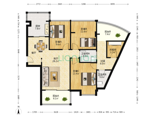 竑鼎福第 3室1厅2卫 95平方