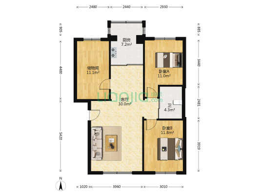 万龙第五城A区 2室1厅1卫 101平方