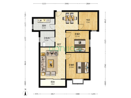 台阳博雅苑 3室1厅1卫 105平方