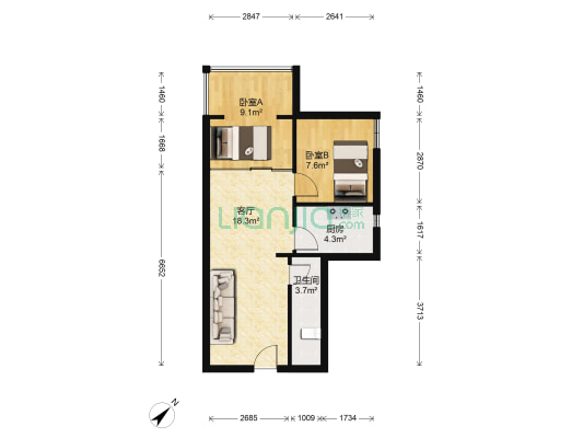源生一品 2室1厅1卫 60平方
