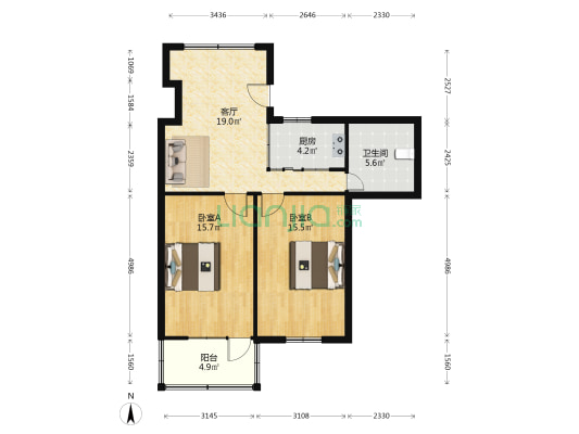 后补街外贸宿舍 2室1厅1卫 77平方