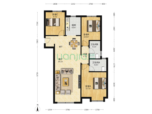 世茂宏建云煦园 3室1厅2卫 127平方