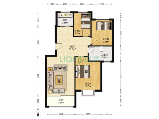 太湖富力都 3室1厅1卫 91平方
