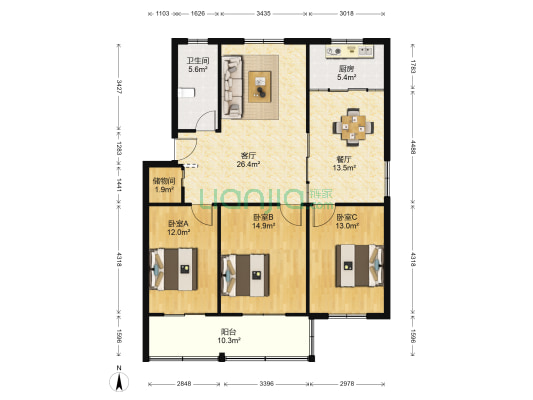 河下小区 3室2厅1卫 123平方