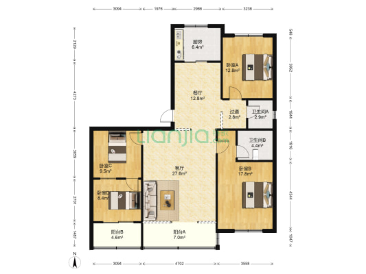 颐福苑 4室2厅2卫 137平方