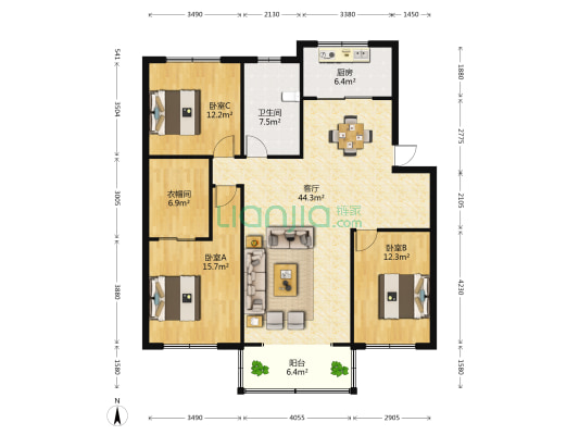 塘南湾溇公寓 3室1厅1卫 129平方