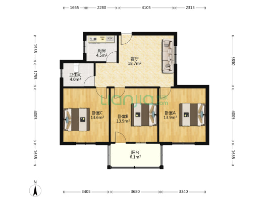天星里 3室1厅1卫 88平方