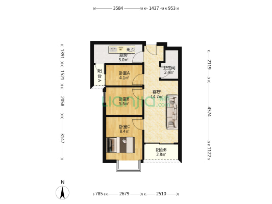 百顺华府 3室1厅1卫 62平方