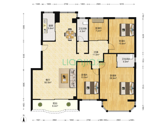 光华园 4室1厅2卫 168平方