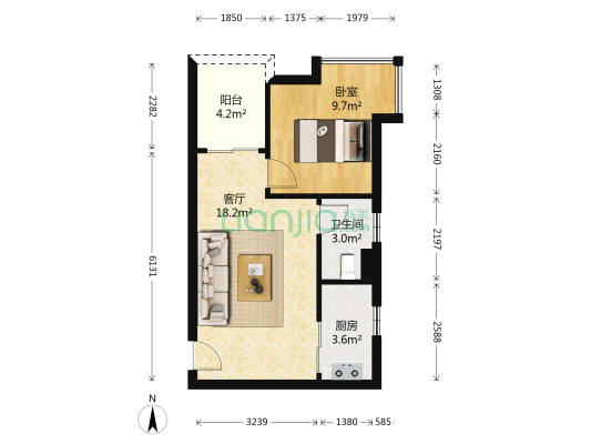 东岸公馆 1室1厅1卫 53平方