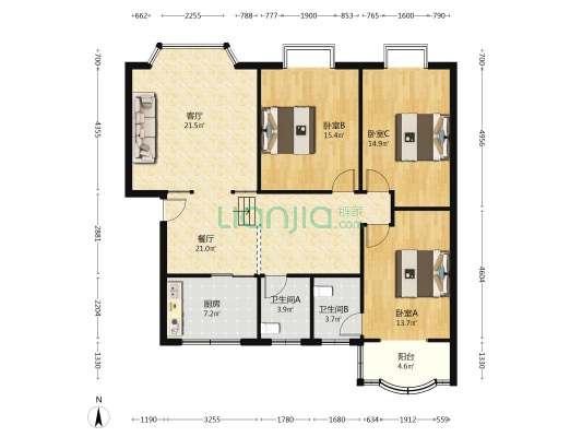 永兴花园 3室2厅2卫 125平方