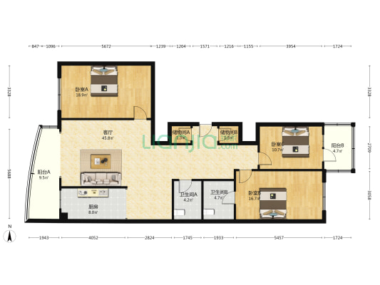 地矿大厦 3室1厅2卫 146平方