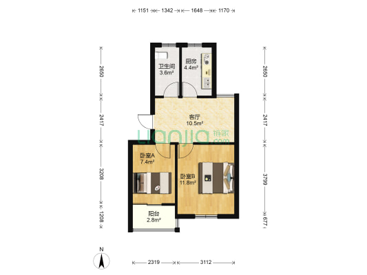 新城花园三区 2室1厅1卫 55平方