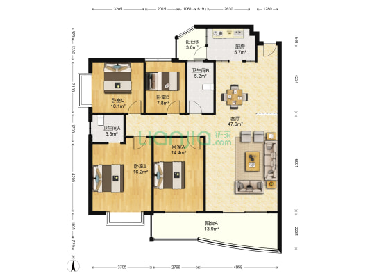 维也纳森林 4室1厅2卫 142平方