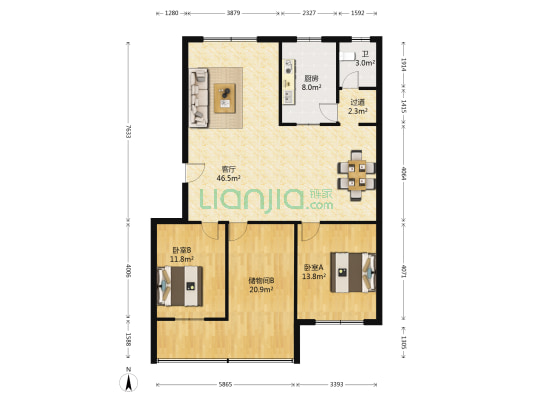 名仕新园 2室1厅1卫 128平方