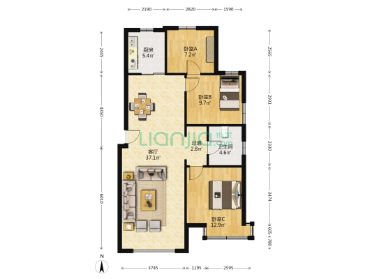富力星月湾 3室1厅1卫 104平方