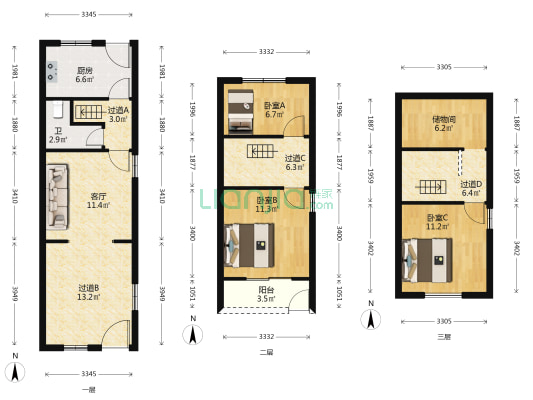 渔金小区 3室1厅1卫 69平方