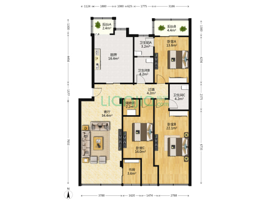 桃苑心雨花园 4室1厅3卫 146平方