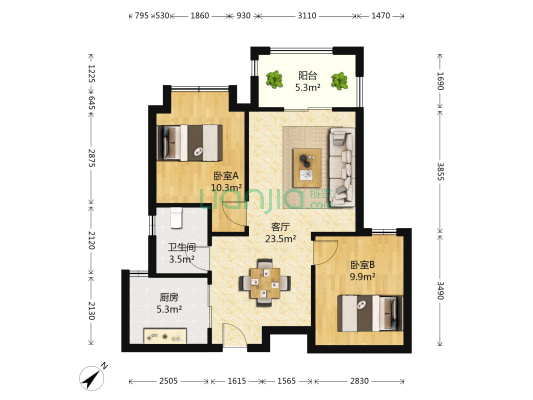 中冶枫树湾 2室1厅1卫 80平方