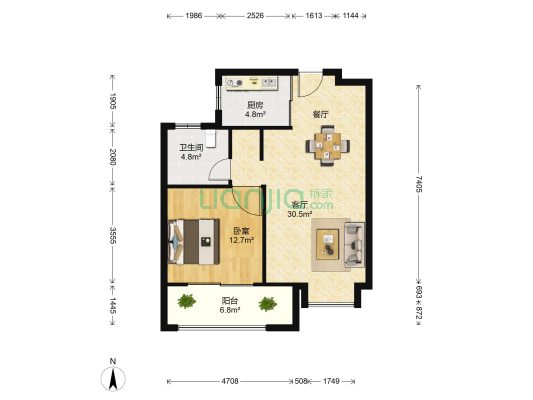 星苏花园二期 1室1厅1卫 77平方