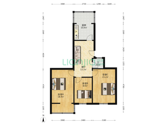夹河前街44号院 3室1厅1卫 82平方
