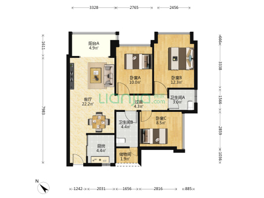 玺玥华府  3室1厅2卫 99平方