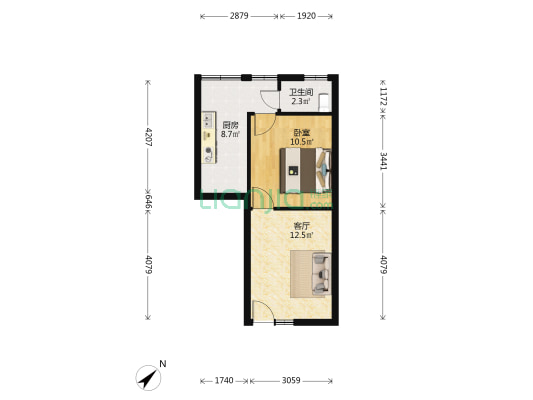 商贸大院 1室1厅1卫 43平方