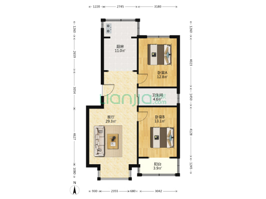 老国税楼 2室1厅1卫 90平方