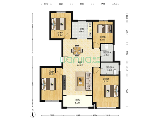 中南淄江府 4室1厅2卫 127平方