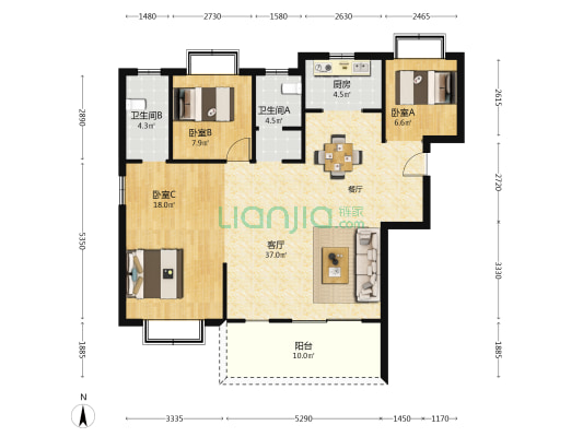 都市径水澜苑 3室1厅2卫 126平方