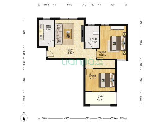 古运五爱苑B区 2室1厅1卫 82平方