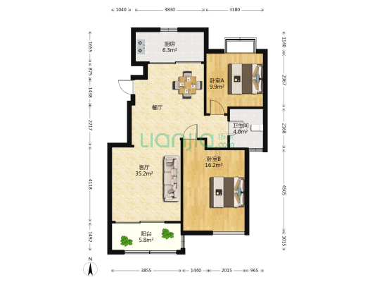 瀚学苑 2室1厅1卫 99平方