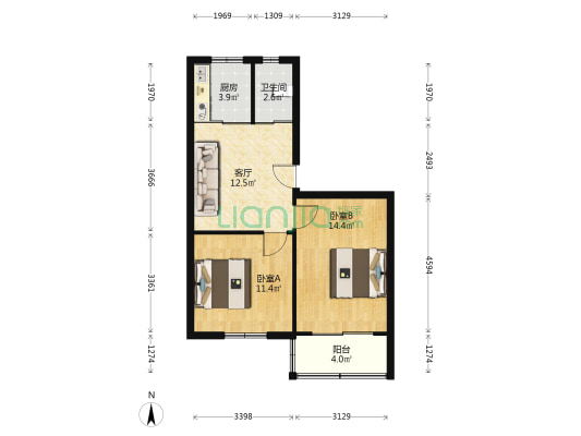 芦席营十四号小区 2室1厅1卫 60平方
