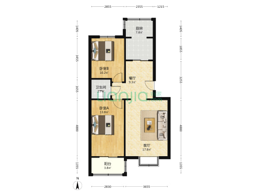此房满五唯一,南北通透,户型方正,自住装修,板楼-户型图