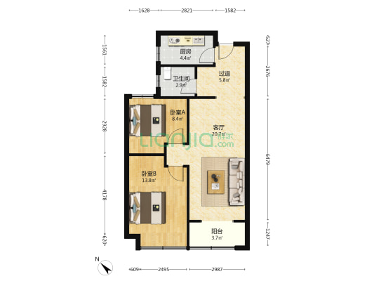 武汉春风里 2室1厅1卫 85平方