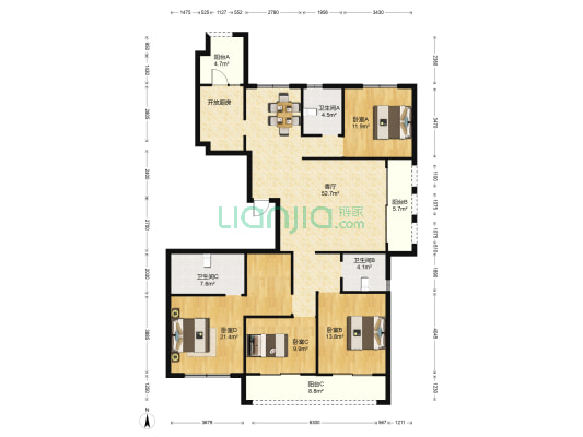 琴湖花园 4室1厅3卫 185平方