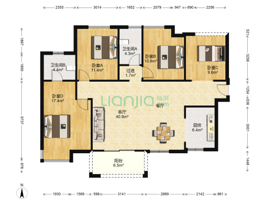 五矿紫湖香醍 4室1厅2卫 128平方