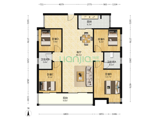 武广新都汇 4室1厅2卫 127平方