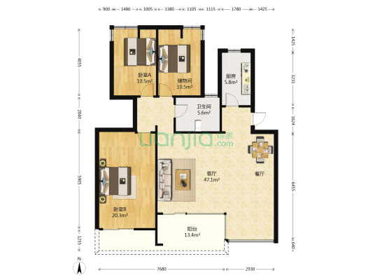 仙林悦城新街坊 2室1厅1卫 126平方