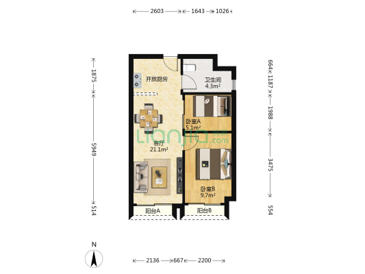 壹品EPark 2室1厅1卫 60平方