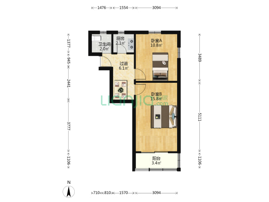 许昌路1469弄 2室0厅1卫 53平方