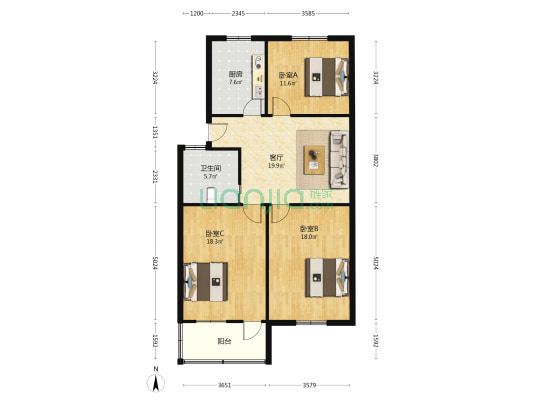 南街花园 3室1厅1卫 104平方