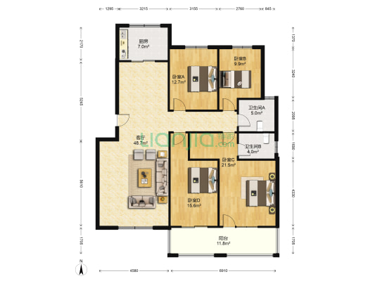 南山小区 4室1厅2卫 167平方